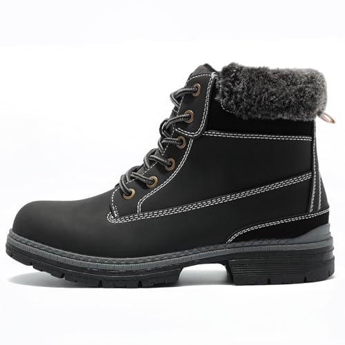 Snow Hiking Winter Boots for Women - Casual Lightweight Combat Work Boots Fur-Lined Ankle Fashion Backpacking Leather Shoes 9, Black