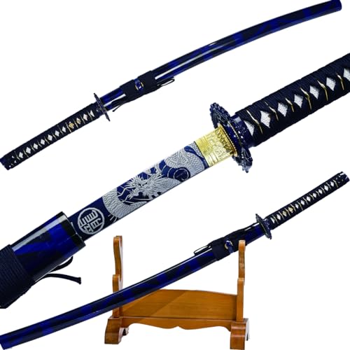 Japanese Katana Samurai Sword Handmade High Carbon Steel 1045 Blue Pattern Gift for Martial Arts & Collectors