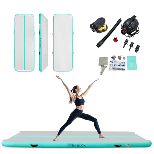 Inflatable Gymnastics Mat 10ft x 3.3ft x 4in with Electric & Foot Pumps - Light Green