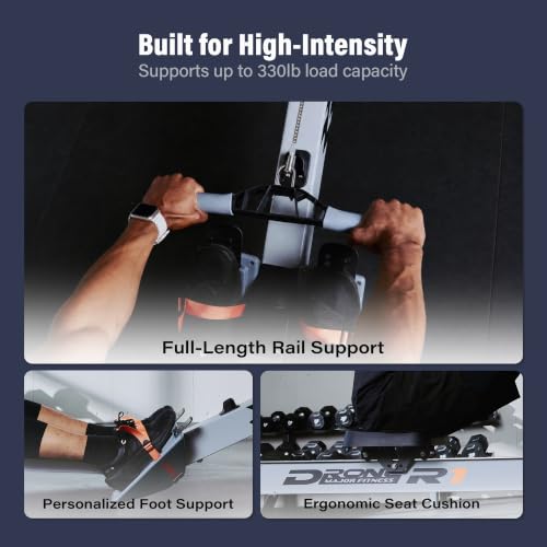 Major Fitness R1 Indoor Rowing Machine - 10-Resistance Levels, Foldable, Quiet Aluminum Rail, 330LB Capacity