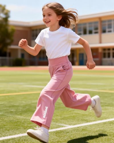 Girls Wide Leg Yoga Sweatpants 4 Pack - Casual Kids Pants 5-6 Years Black Navy Lavender Dusty Rose