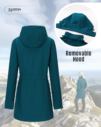 Women's Waterproof Fleece-Lined Softshell Rain Jacket with Hood - 33,000ft, Large Teal