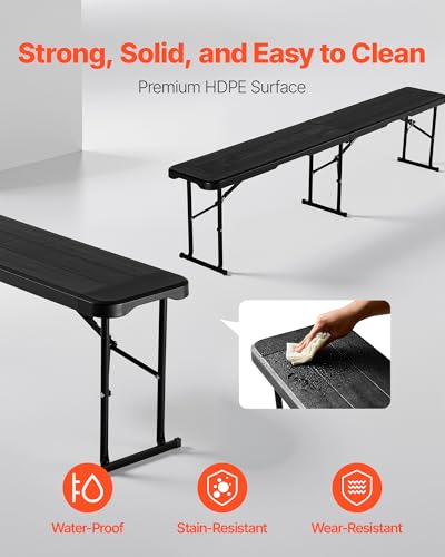 Black 6ft Plastic Folding Bench for Outdoor Camping & Picnics - Portable & Stable
