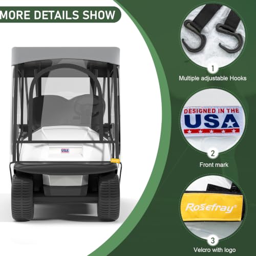 Gray L 58 Inch Short Roof Golf Cart Enclosure - 2+2 Drivable Rain Cover for EZGO, Club Car