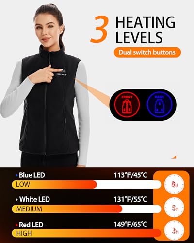 X-Large Black Heated Vest for Women with 7.4V 12000mAh Battery Pack - Fleece Electric Heating Clothing