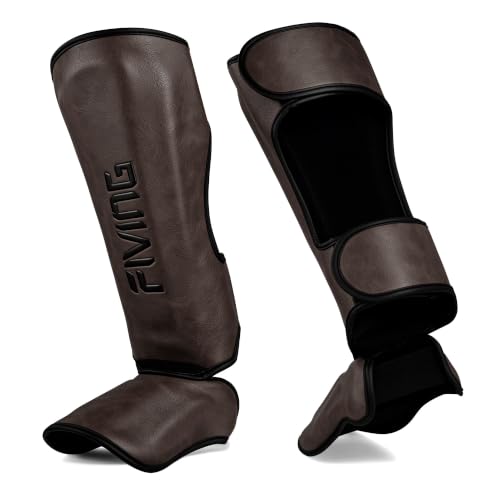 Retro Muay Thai Shin Guards for Men Women Dark Brown Large - Martial Arts Protective Gear
