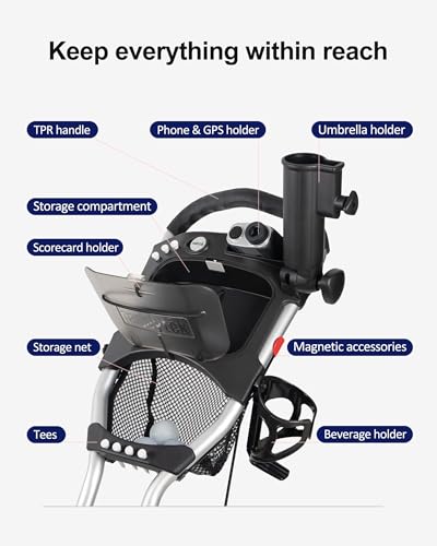 Caddytek EZ-Fold 3-Wheel Golf Push Cart - Dark Grey, Lightweight & Compact