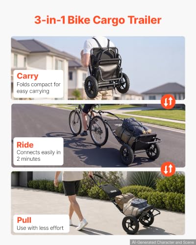 VEVOR Bike Cargo Trailer 60 lbs Load 3-in-1 Folding Bicycle Wagon with 12-Inch Wheels