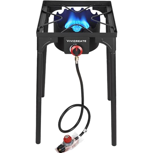 Outdoor Propane Gas Stove 30,000 BTU with Adjustable Stand and Regulator for Camping & Patio
