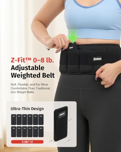 ZELUS Adjustable Weighted Belt for Men & Women, 8lb, Black, Medium (31.5-46.5")