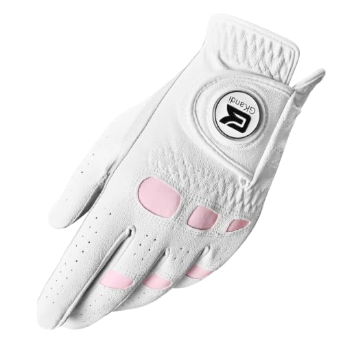 Women’s Golf Gloves with Magnetic Ball Marker - Pink, Small, Left Hand