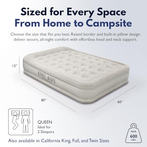 Beige Queen Air Mattress with Built-in Pump - 13 Inch Raised Inflatable Bed