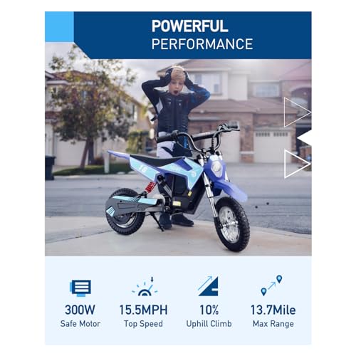 Hiboy DK1 Electric Kids Dirt Bike Blue 36V 300W Off-Road Motorcycle for Ages 3-10