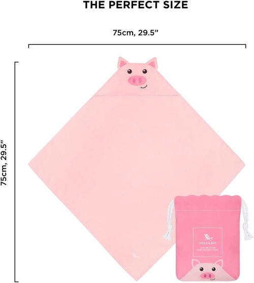 Dock & Bay Customized Baby Towel - Hooded Bath Towel with Embroidery | Quick Dry, Super Absorbent - Parker Pig - Small