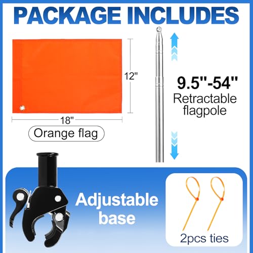Adjustable Orange Boat Flag with 54-Inch Pole & Mounting Holder