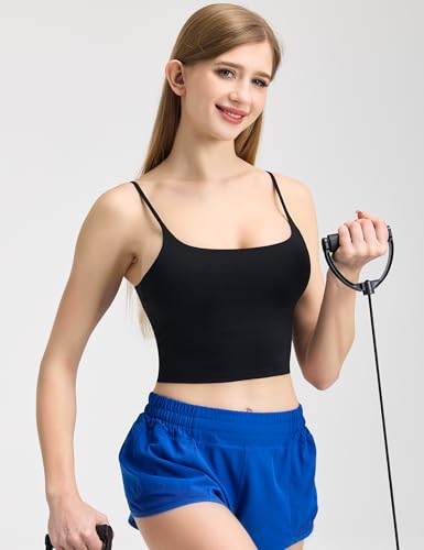 Women’s Adjustable Spaghetti Strap Crop Top with Padded Longline Sports Bra
