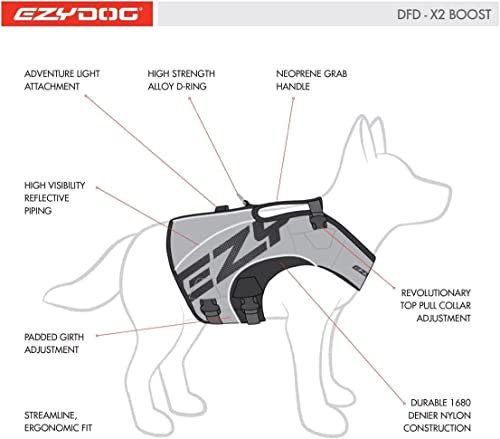 EzyDog DFD X2 Dog Life Jacket Yellow Large with Grab Handle & Reflective Trim