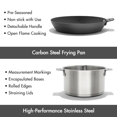 OXO Outdoor 8-Piece Camping Cookware Set with Skillets, Saucepans, Travel Bag