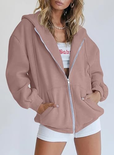 Women's Fall Zip Up Hoodie Sweatshirt - Large Nutmeg | PRETTYGARDEN