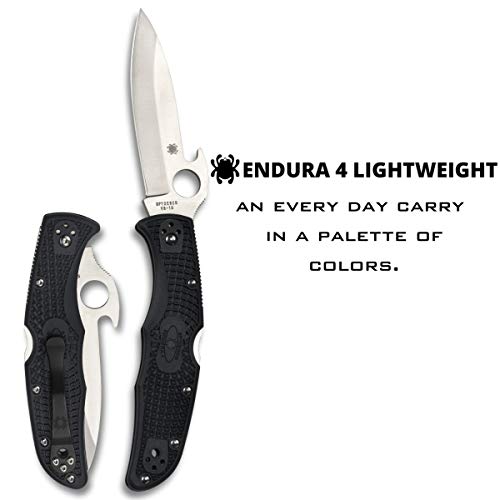 Spyderco Endura Lightweight Folding Pocket Knife with Black Handle - 3.9" PlainEdge