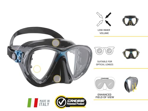 Black Big Eyes Evolution Scuba Diving Mask with Inclined Tear Drop Lenses - Made in Italy