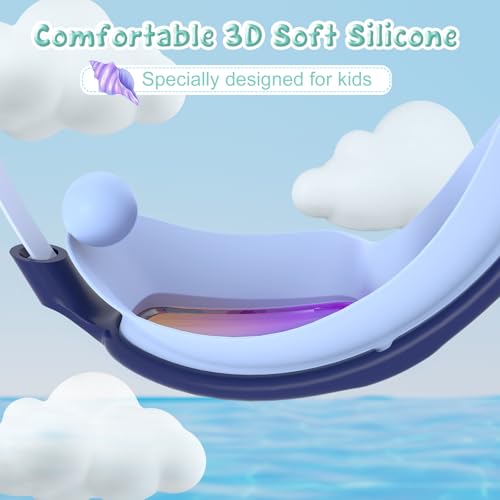 Kids Swim Goggles 2 Pack Anti-Fog Wide View Mirror & Clear Lenses - Light Blue & Purple