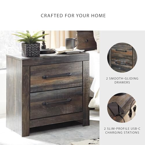 Rustic Brown Nightstand with USB-C Charging - Drystan Signature Design Ashley