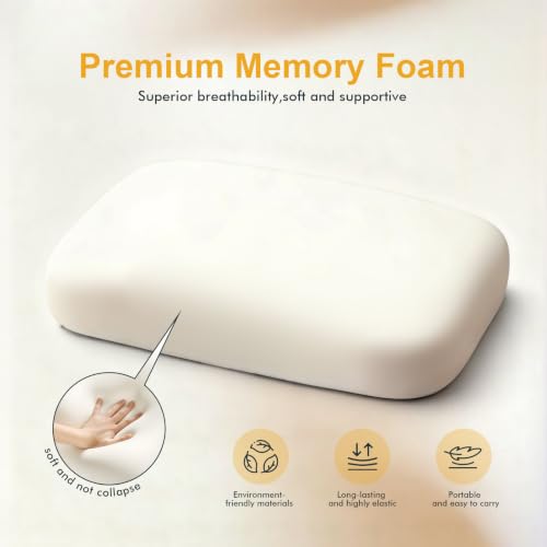 Black Memory Foam Travel Pillow - Ergonomic Neck & Lumbar Support for Camping & Backpacking