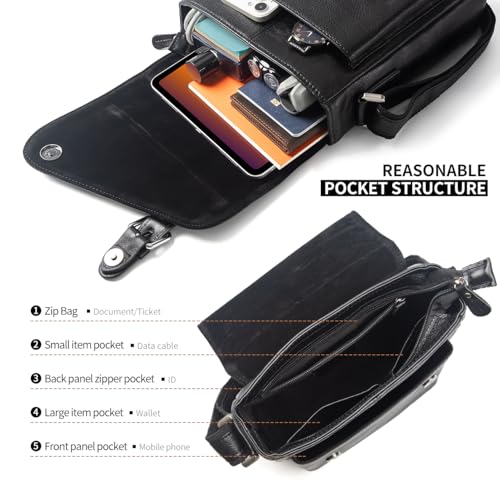Augus Genuine Leather Messenger Bag for Men - Black1, Fits 11.5" Tablet