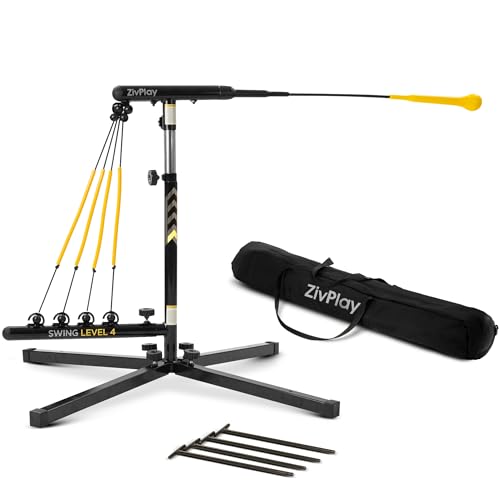 Baseball Hitting Trainer Swing Practice Equipment - Static Swing Trainer with Adjustable Height & Resistance Bands