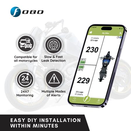 FOBO Bike 2 Black Wireless Tire Pressure Monitoring System for Motorcycles