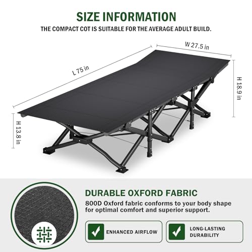 Mopaicot Adjustable Camping Cot for Adults - Foldable Bed with Headrest