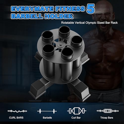 EVERYMATE Rotatable Vertical Barbell Rack - Heavy-Duty Steel, 5-Bar Capacity, Space-Saving Gym Organizer