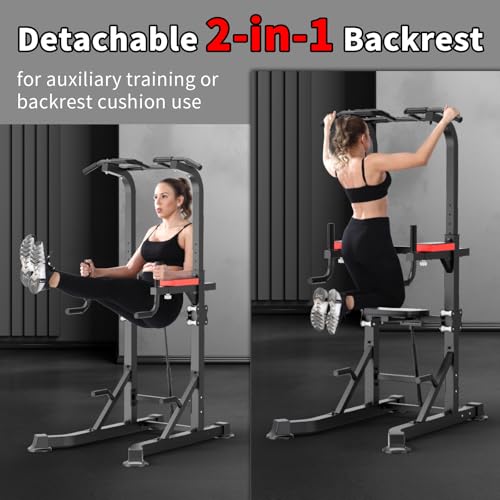 K KiNGKANG Power Tower with Dip Station & Pull Up Bar - Adjustable Home Gym Equipment, Black Grey