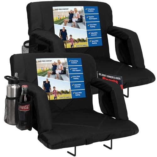 Sheenive Reclining Bleacher Seat Cushion with Back Support - Black 2 Pack, 20.5" Wide