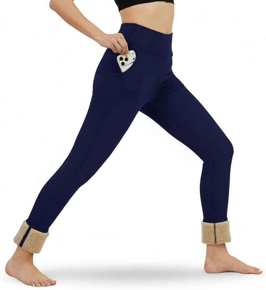 Skiennix Women's Fleece Lined Leggings - Thermal High Waisted Tummy Control Yoga Pants with Pockets