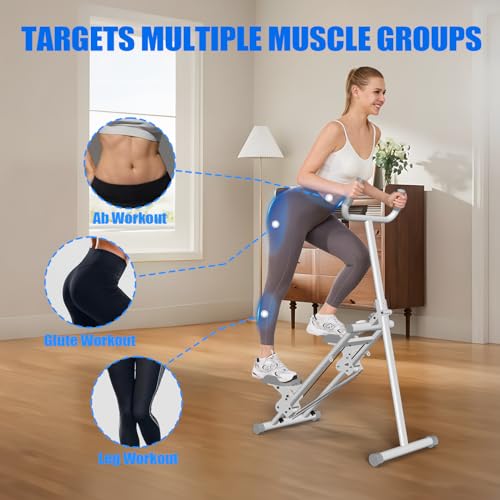 White Foldable Stair Stepper Machine with Adjustable Resistance & Handle Bar for Home Cardio Workout