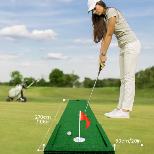 FARROLL Indoor/Outdoor Putting Green Mat with EVA Ball Stop Strips - Practice Golf