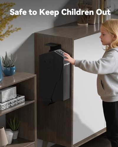 Biometric Drop-Down Bedside Gun Safe - 3 Access Methods, Mountable Pistol Safe for Nightstand, Desk, Car - No LCD
