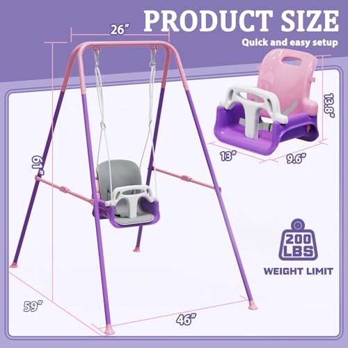 Pink Toddler Swing with Soft Cushion, Foldable Indoor Outdoor Baby Swing
