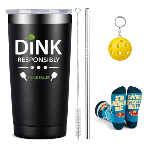 Pickleball Gift Mug - Dink Responsibly Insulated Stainless Steel Tumbler - Black Variation