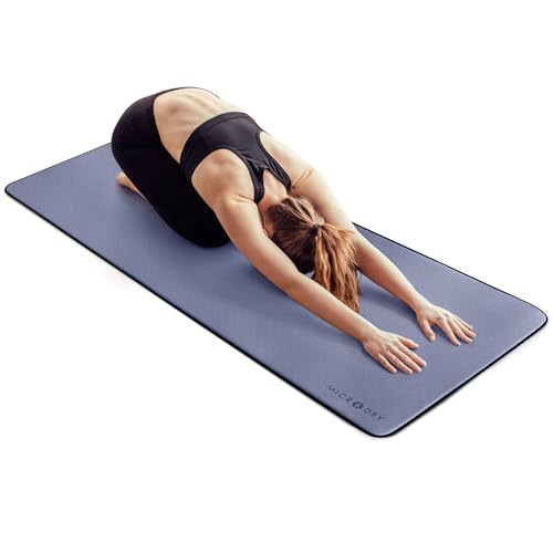 MICRODRY Deluxe Blue Yoga Mat 26x72 Inches Extra Thick Non-Slip for Home & Gym