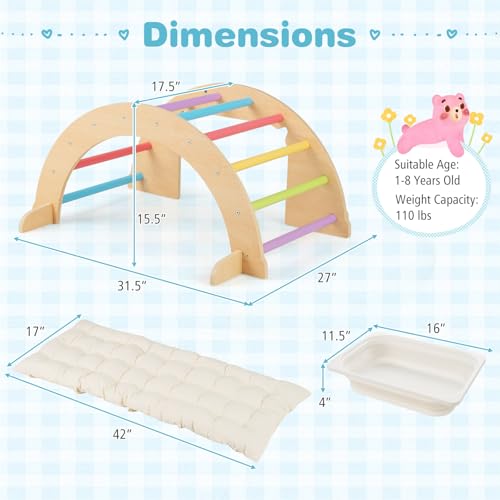 Costzon Multicolor Wooden Rocking Climbing Arch for Kids with Cushion & Storage