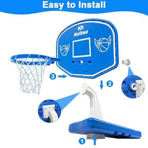 Blue Pool Basketball Hoop Set with 2 Balls & Pump for Kids & Teens