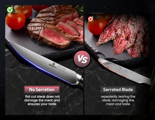 Piklohas Set of 4 Non-Serrated Steak Knives - 4.6 Inch Dinner Knife, Without Block