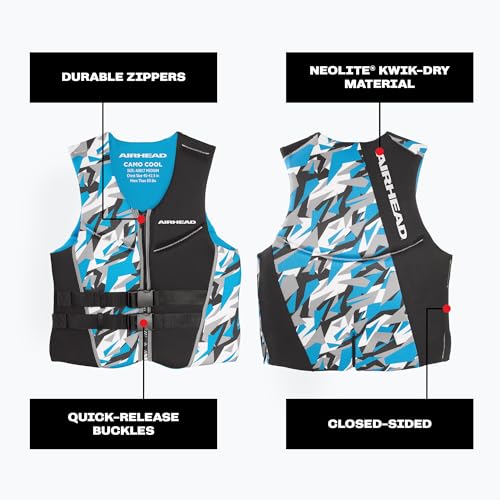 Adult Camo Neolite Flex Life Jacket - Blue Large USCG Approved Water Sports Vest