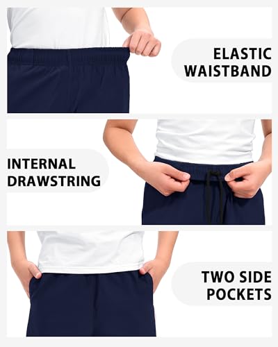 Boys Athletic Shorts with Pockets - Soccer, Basketball, Running - Navy 11-12 Years