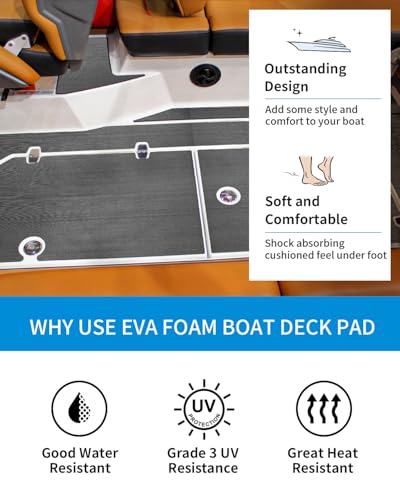 Oceanbroad Marine Grade Brushed EVA Foam Boat Flooring - Self-Adhesive, Non-Slip, 96"L x 38"W, Dark Gray