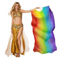 Women Belly Dance Fan for Beginners - Vertical Rainbow Faux Silk Fan 180x90cm Right Hand Only Flowing Veil for Practice & Performance