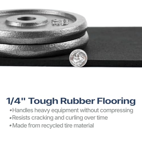 Black Rubber Flooring Roll 1/4 Inch Thick for Home Gym, Stall & Trailer - 120" x 48"